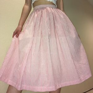 Handmade Midi/Full Pink and White Striped Skirt